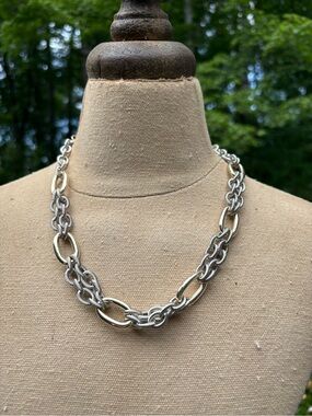 Silver/Gold Tones Linked Chain Necklace -14 k gold plated. New